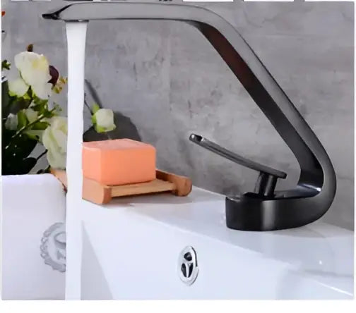 Modern matte gray sink mixer kitchen tap with black matte finish sleek curved design and single lever handle