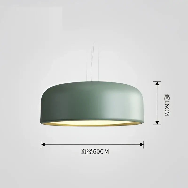 Modern matte sage green macaron ceiling chandelier with sleek circular design and warm interior glow for living room decorbites colorful macaron
