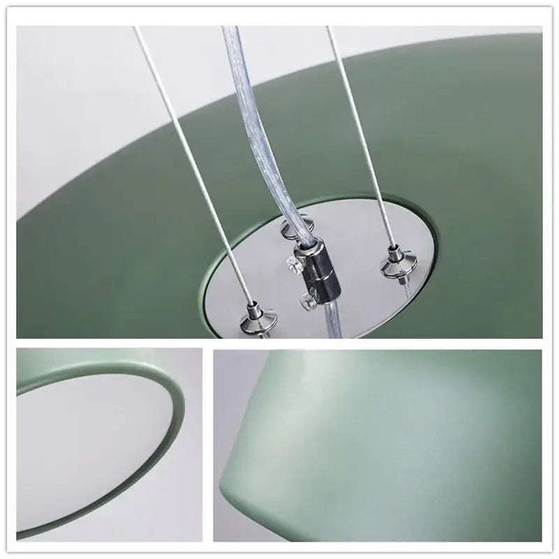 Modern matte green macaron ceiling chandelier with sleek chrome hardware and clear glass cords for decorbites colorful macaron decor