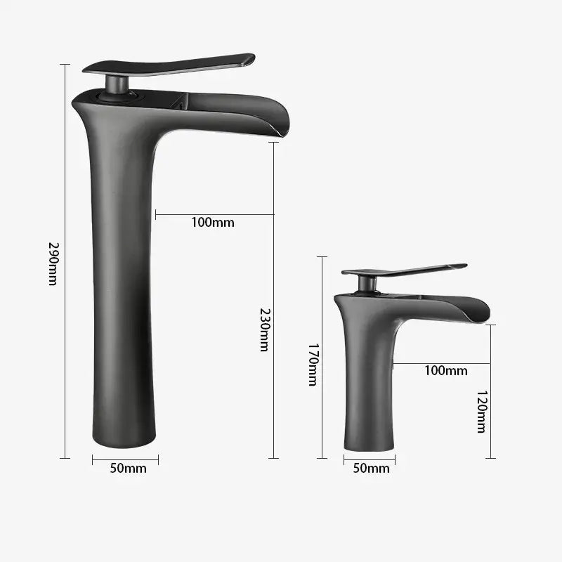 Modern matte grey waterfall brass basin faucet with sleek minimalist design and integrated handles for bathroom sink decorbites grey waterfall