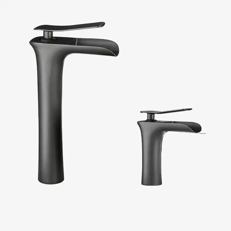 Modern matte grey waterfall brass basin faucet with black matte finish and minimalist design for bathroom sink decorbites gray waterfall