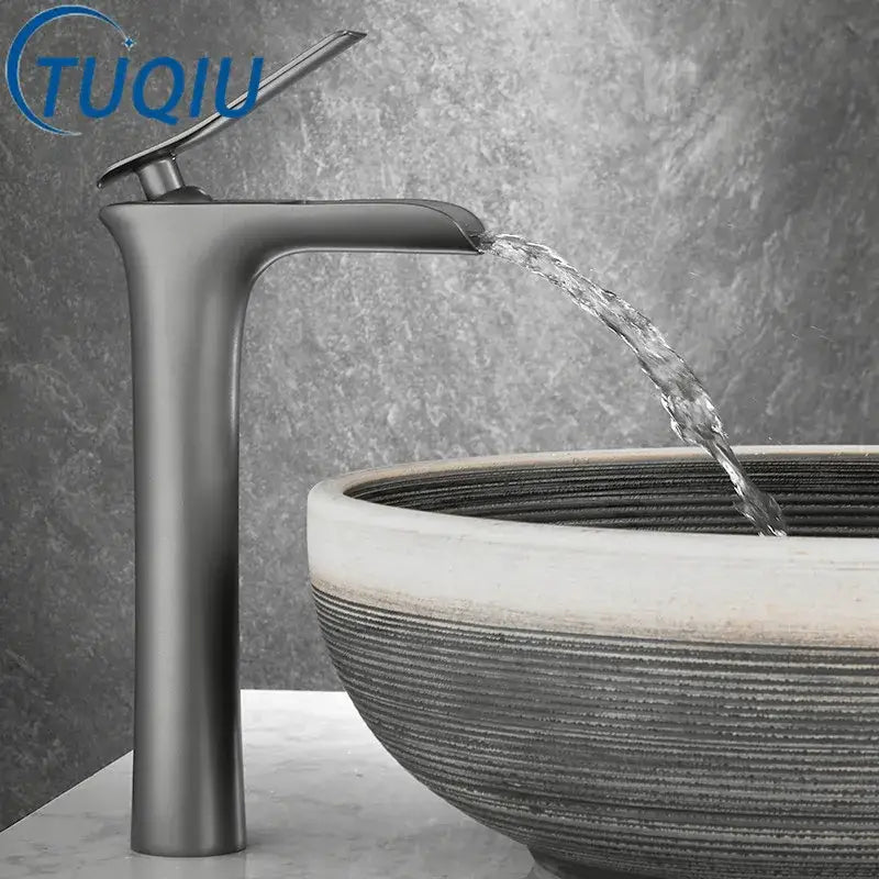 Modern matte grey waterfall brass basin faucet with sleek minimalist design and decorbites grey waterfall spout