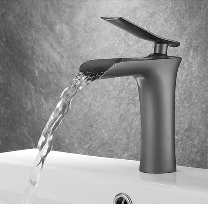 Modern matte grey waterfall brass basin faucet with sleek minimalist design ideal for bathroom sink decorbites grey waterfall