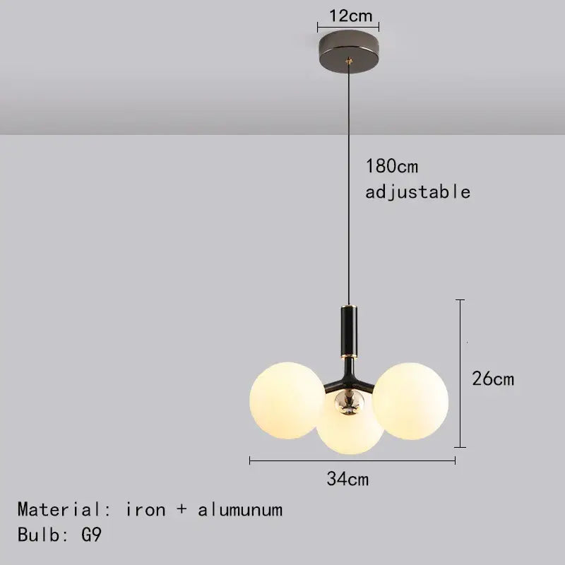 Modern matte red decorbites glass ball pendant lighting fixture with frosted glass spheres and black iron-aluminum frame
