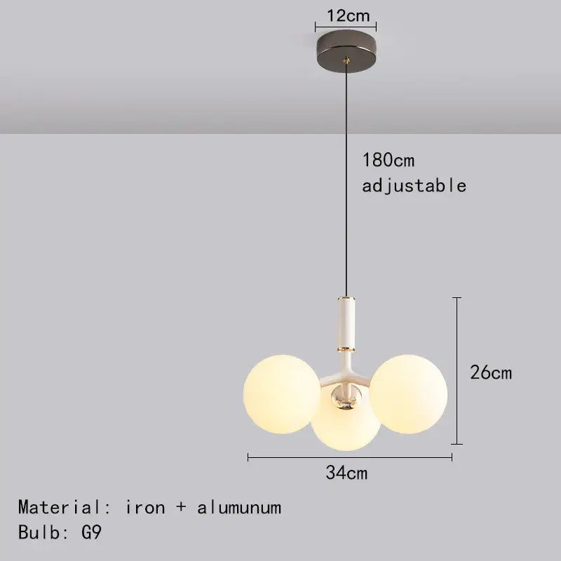 Modern matte red decorbites glass ball pendant lighting fixture with three frosted glass shades and iron-aluminum frame