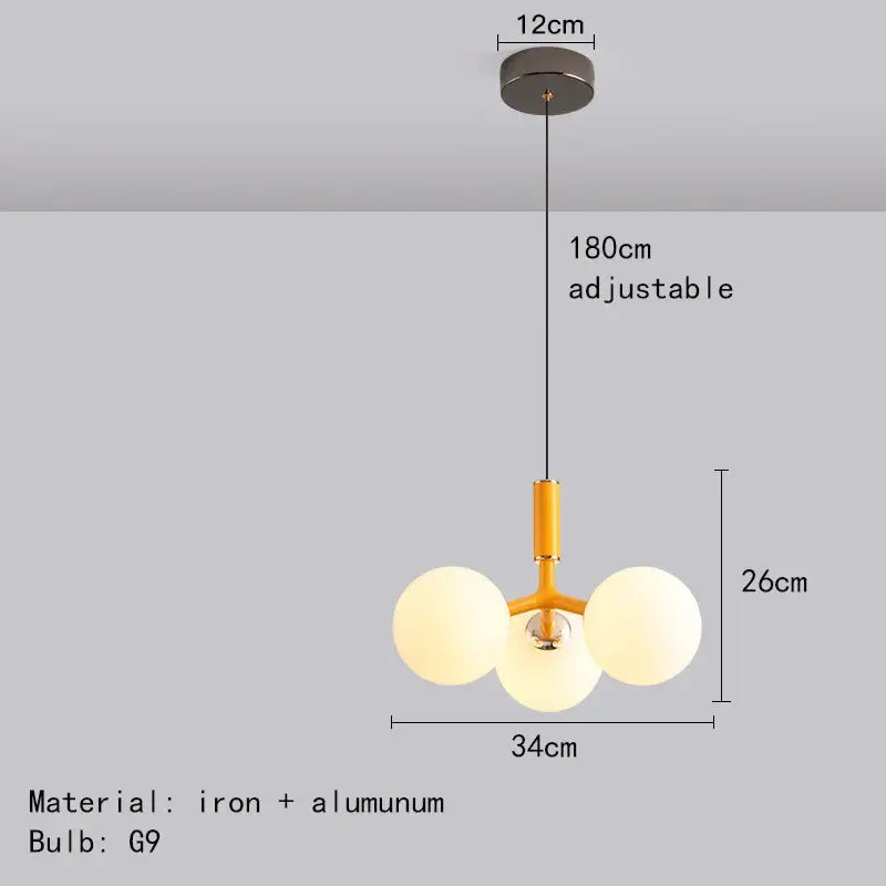 Modern matte red decorbites glass ball pendant lighting fixture with warm yellow iron and aluminum frame for living room