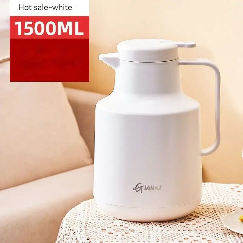 White 1500ml insulated carafe with sleek handle and minimalist design for thermal insulation vacuum coffee use