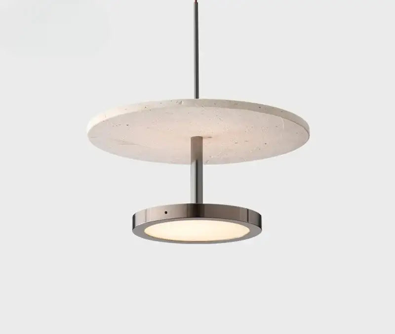 Modern matte white black stone pendant led chandelier featuring a stone disc and brushed metal accents for dining room decorbites black stone