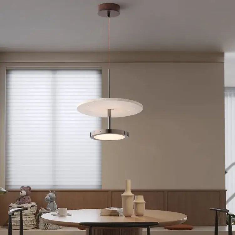 Modern matte white black stone led chandelier with two-tier pendant light and brushed metal ring for dining room decorbites black stone pendant