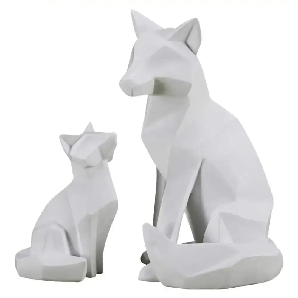 Modern matte white geometric fox sculpture with angular faceted surfaces for living room decor by decorbites geometric fox