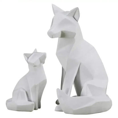 Modern matte white geometric fox sculpture with angular faceted surfaces for living room decor by decorbites geometric fox