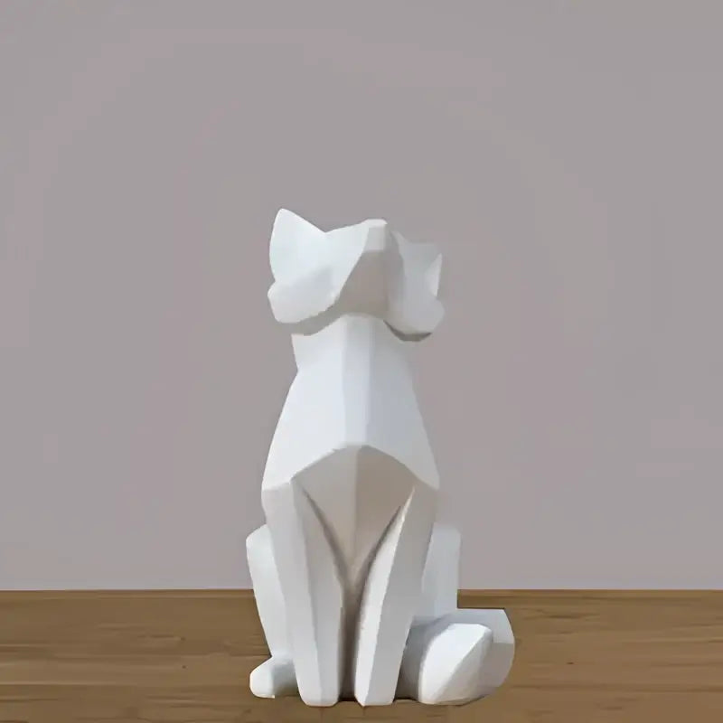 Modern matte white geometric fox sculpture with angular faceted design for living room decorbites geometric fox decor