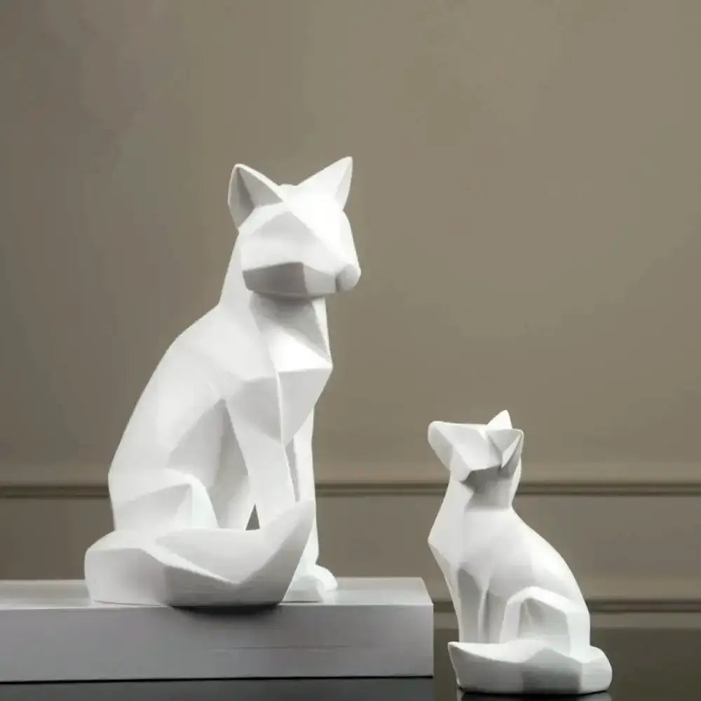 Modern matte white geometric fox sculpture with angular faceted design for decorbites geometric fox living room decor