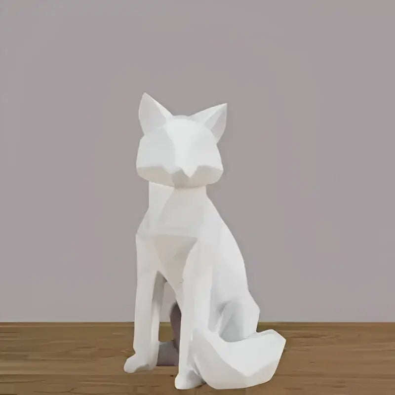 Modern matte white geometric fox sculpture with angular faceted design for living room decorbites geometric fox decor