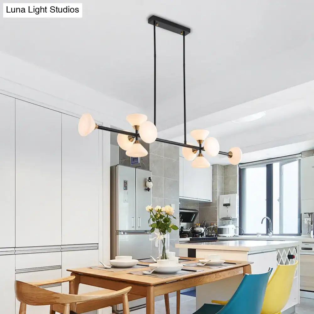 Modern black metal chandelier with frosted white glass flared shades for kitchen island 220v-240v 110v-120v use