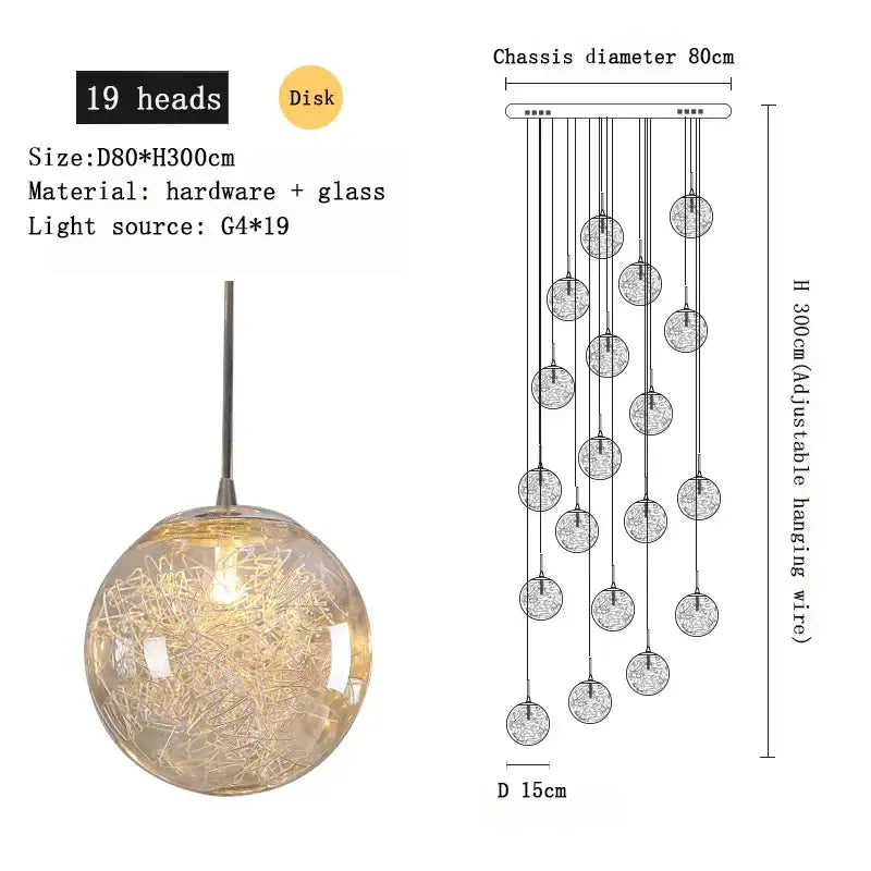 Modern mesh crystal ceiling chandelier spherical light with clear glass globe and golden fairy lights decorbites crystal ceiling