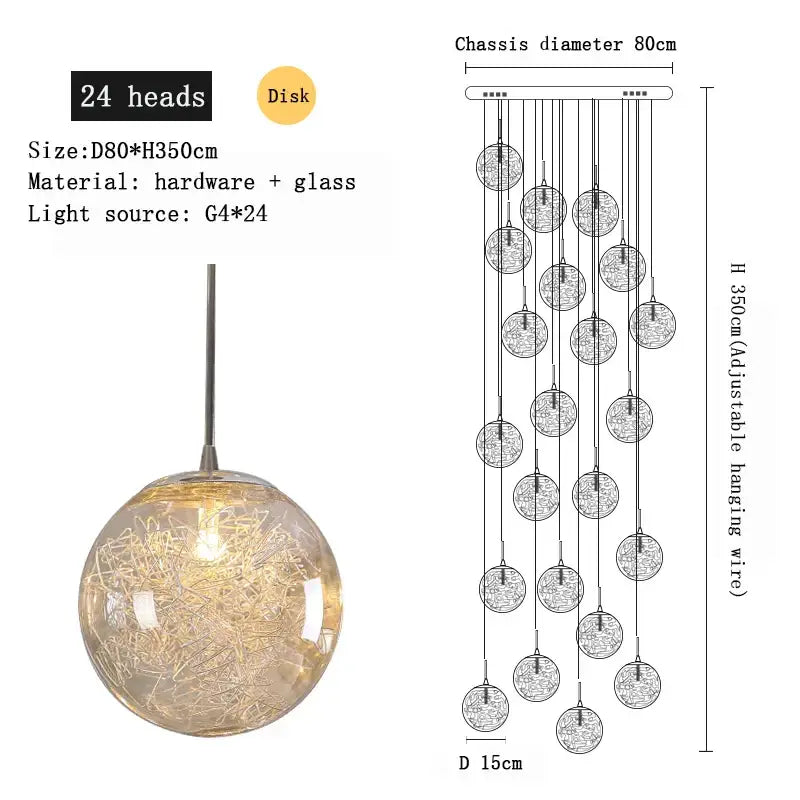 Modern mesh crystal ceiling chandelier spherical glass pendant light with 24 illuminated heads by decorbites crystal ceiling