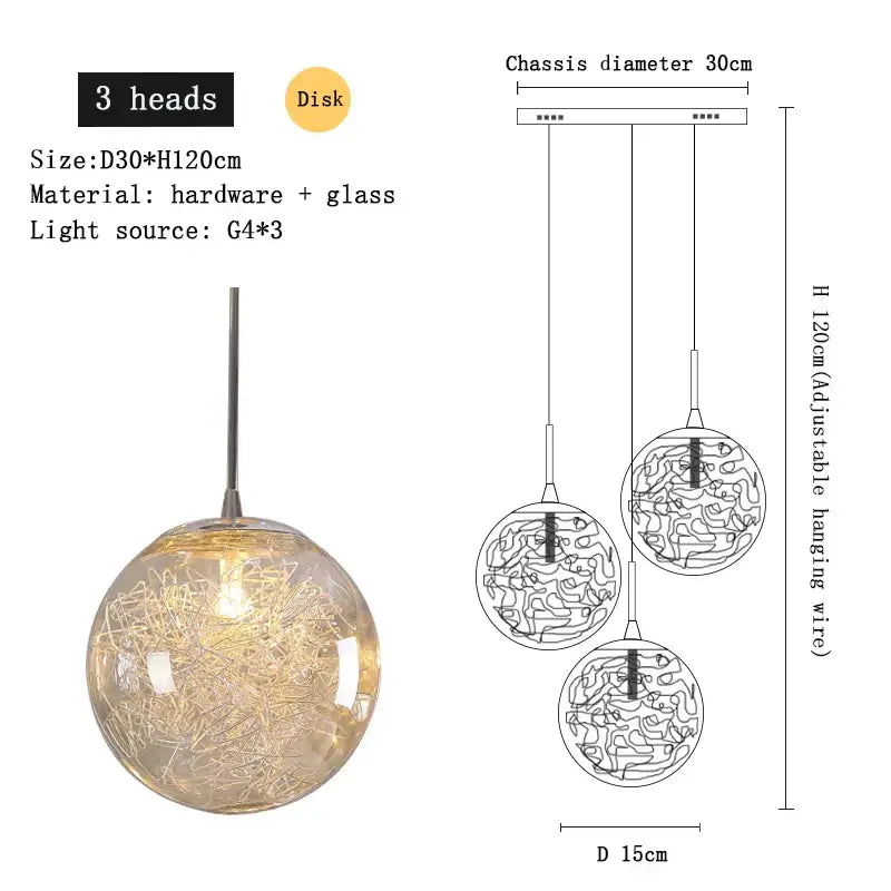 Modern mesh crystal ceiling chandelier with three spherical glass globes featuring intricate wireframe and warm led decorbites crystal ceiling lighting