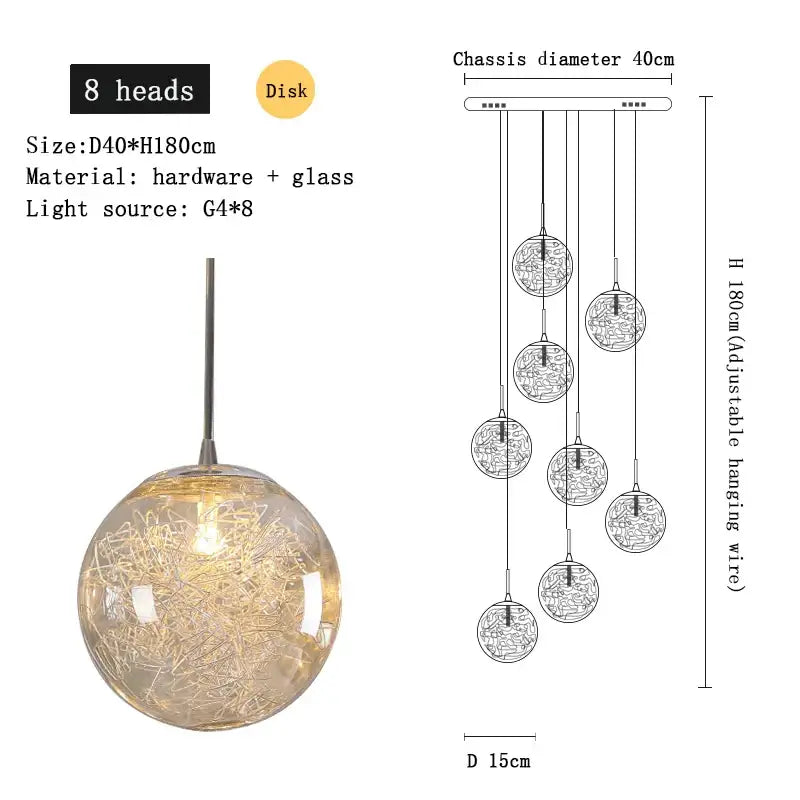 Modern mesh decorbites crystal ceiling chandelier spherical light with clear glass globe and intricate wirework design