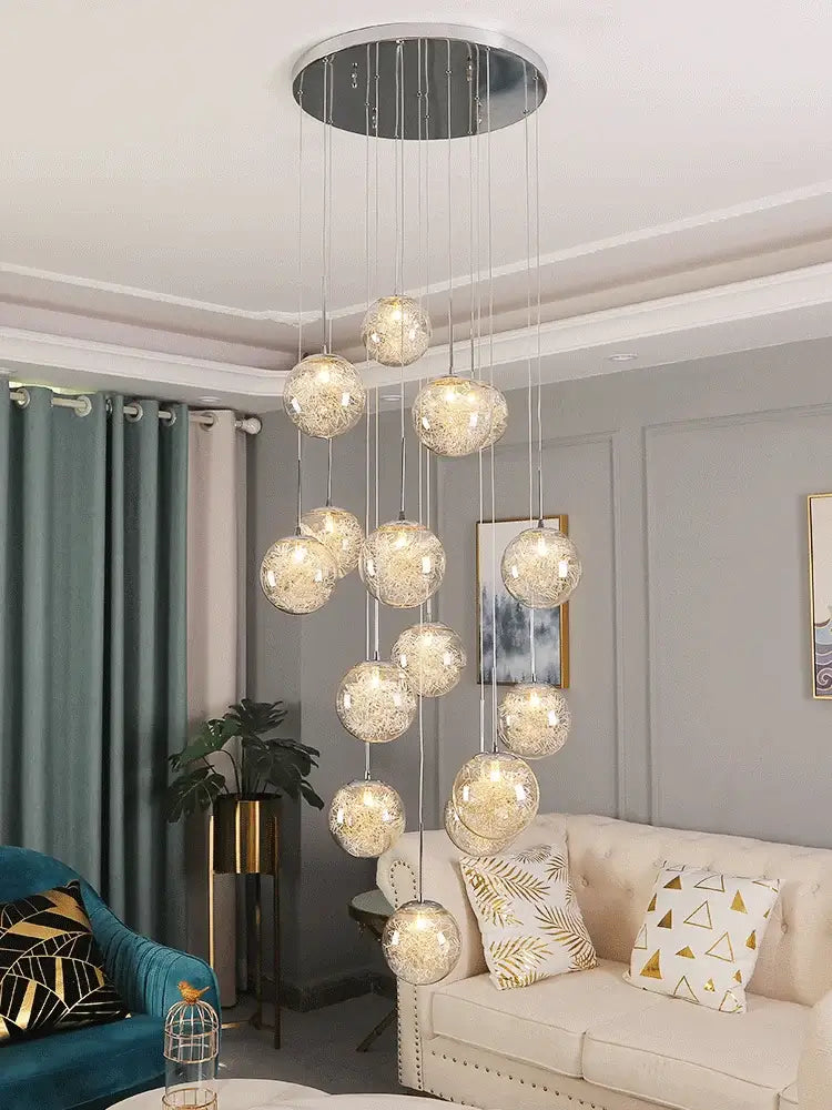 Modern mesh crystal ceiling chandelier with multiple spherical glass globes on chrome fixture for living room decorbites crystal ceiling