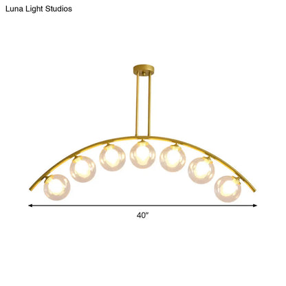 Lámpara de techo colgante moderna de arco metálico con pantallas de bolas de cristal - 5/7/9 luces