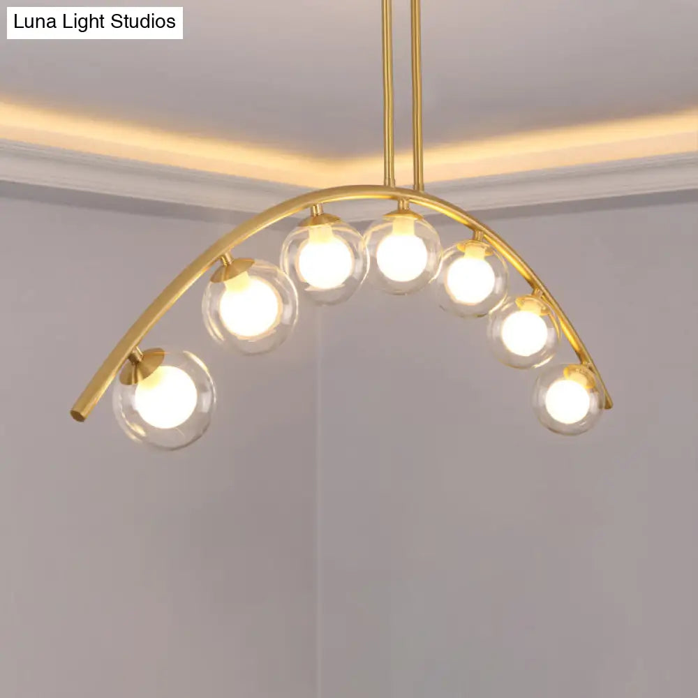 Lámpara de techo colgante moderna de arco metálico con pantallas de bolas de cristal - 5/7/9 luces