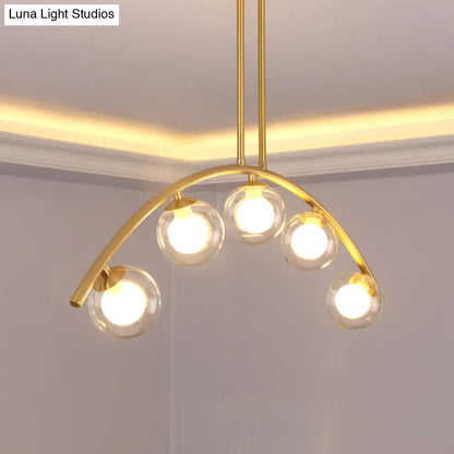 Lámpara de techo colgante moderna de arco metálico con pantallas de bolas de cristal - 5/7/9 luces