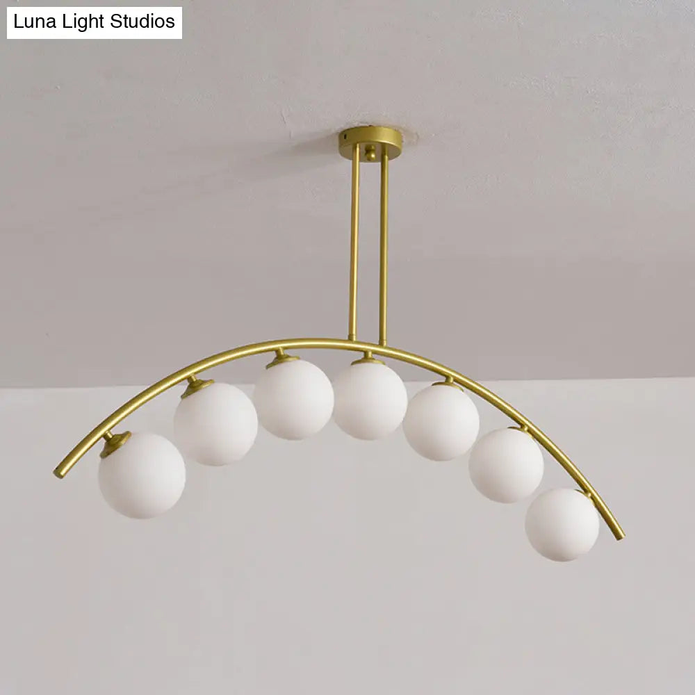 Lámpara de techo colgante moderna de arco metálico con pantallas de bolas de cristal - 5/7/9 luces