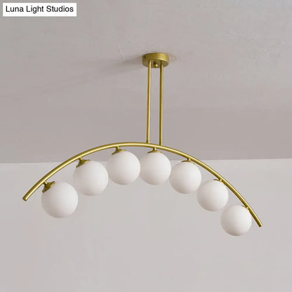 Lámpara de techo colgante moderna de arco metálico con pantallas de bolas de cristal - 5/7/9 luces