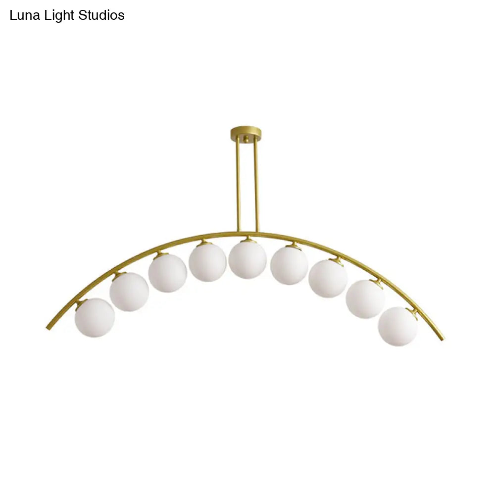 Lámpara de techo colgante moderna de arco metálico con pantallas de bolas de cristal - 5/7/9 luces