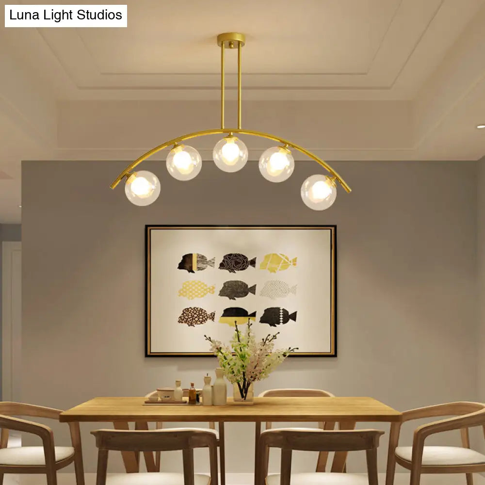 Lámpara de techo colgante moderna de arco metálico con pantallas de bolas de cristal - 5/7/9 luces