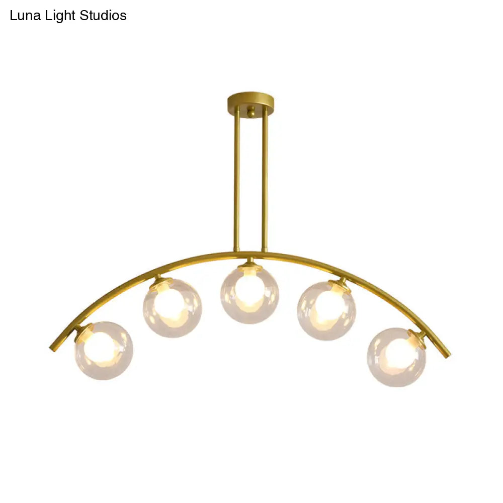 Lámpara de techo colgante moderna de arco metálico con pantallas de bolas de cristal - 5/7/9 luces