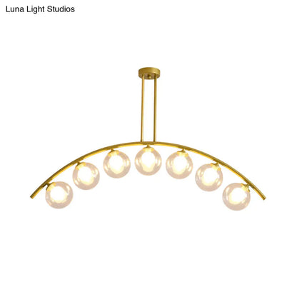 Lámpara de techo colgante moderna de arco metálico con pantallas de bolas de cristal - 5/7/9 luces
