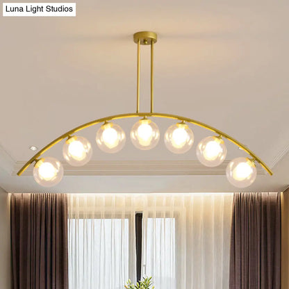 Lámpara de techo colgante moderna de arco metálico con pantallas de bolas de cristal - 5/7/9 luces