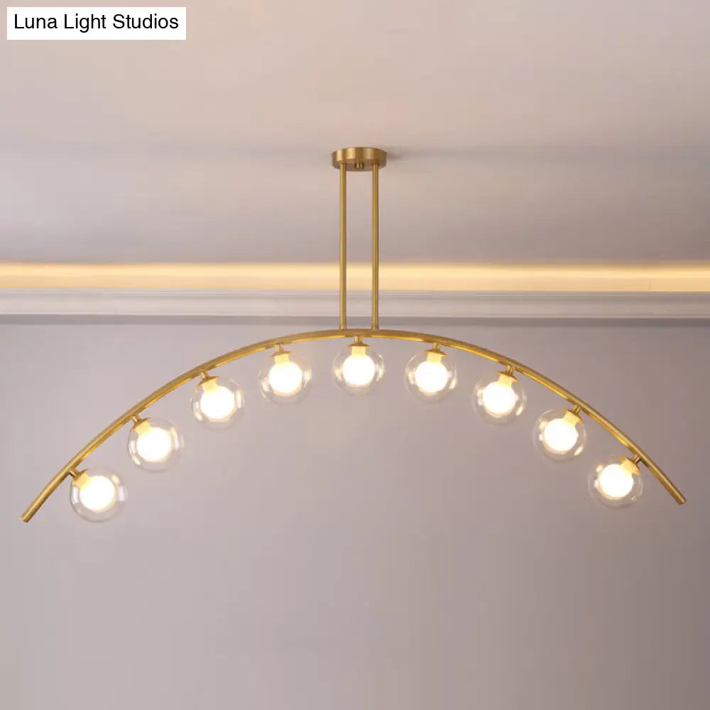 Lámpara de techo colgante moderna de arco metálico con pantallas de bolas de cristal - 5/7/9 luces