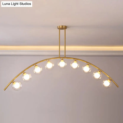 Lámpara de techo colgante moderna de arco metálico con pantallas de bolas de cristal - 5/7/9 luces