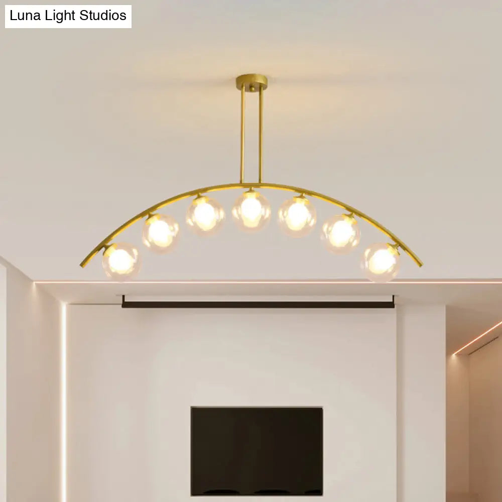 Lámpara de techo colgante moderna de arco metálico con pantallas de bolas de cristal - 5/7/9 luces