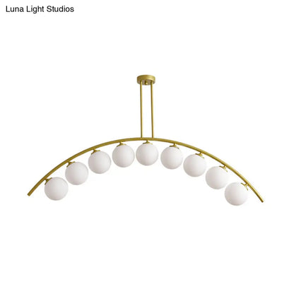Lámpara de techo colgante moderna de arco metálico con pantallas de bolas de cristal - 5/7/9 luces