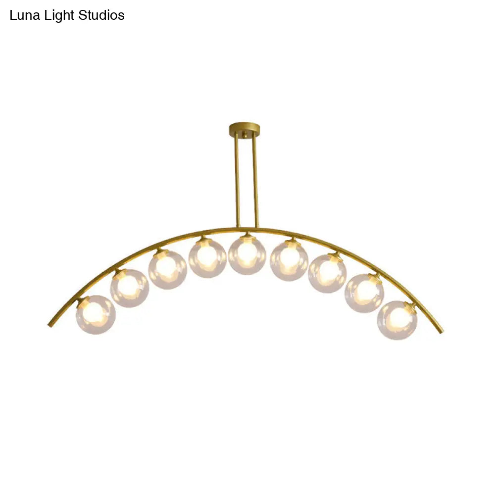 Lámpara de techo colgante moderna de arco metálico con pantallas de bolas de cristal - 5/7/9 luces