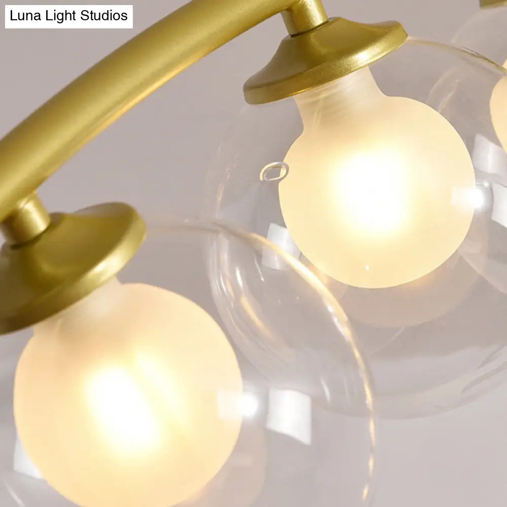 Lámpara de techo colgante moderna de arco metálico con pantallas de bolas de cristal - 5/7/9 luces