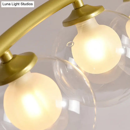 Lámpara de techo colgante moderna de arco metálico con pantallas de bolas de cristal - 5/7/9 luces