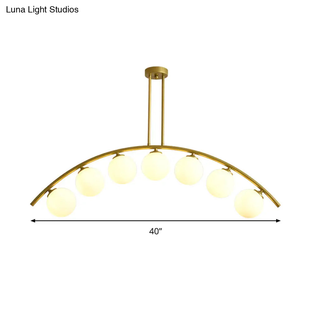 Lámpara de techo colgante moderna de arco metálico con pantallas de bolas de cristal - 5/7/9 luces