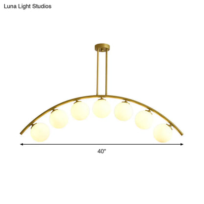 Lámpara de techo colgante moderna de arco metálico con pantallas de bolas de cristal - 5/7/9 luces