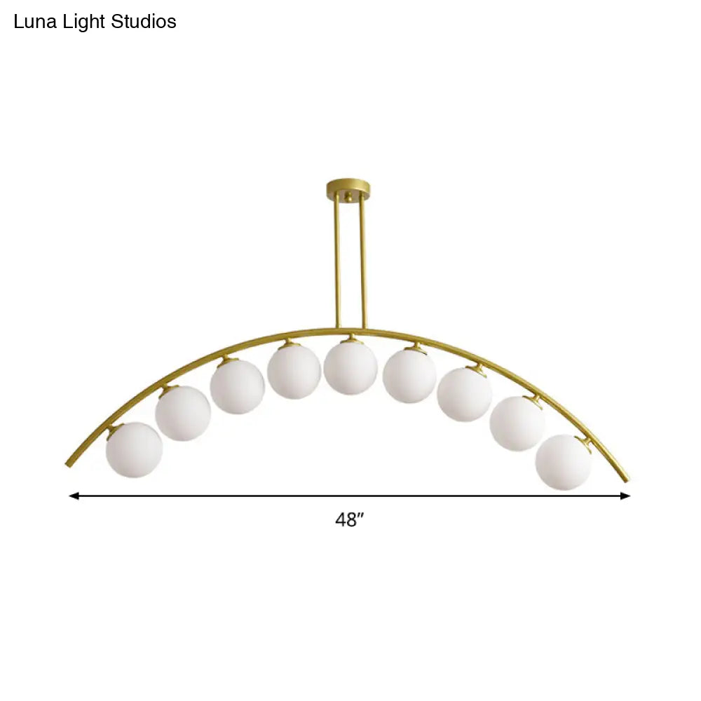 Lámpara de techo colgante moderna de arco metálico con pantallas de bolas de cristal - 5/7/9 luces