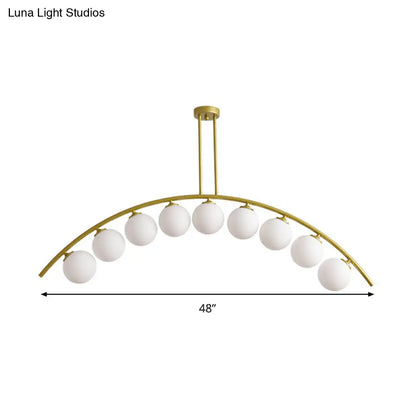 Lámpara de techo colgante moderna de arco metálico con pantallas de bolas de cristal - 5/7/9 luces