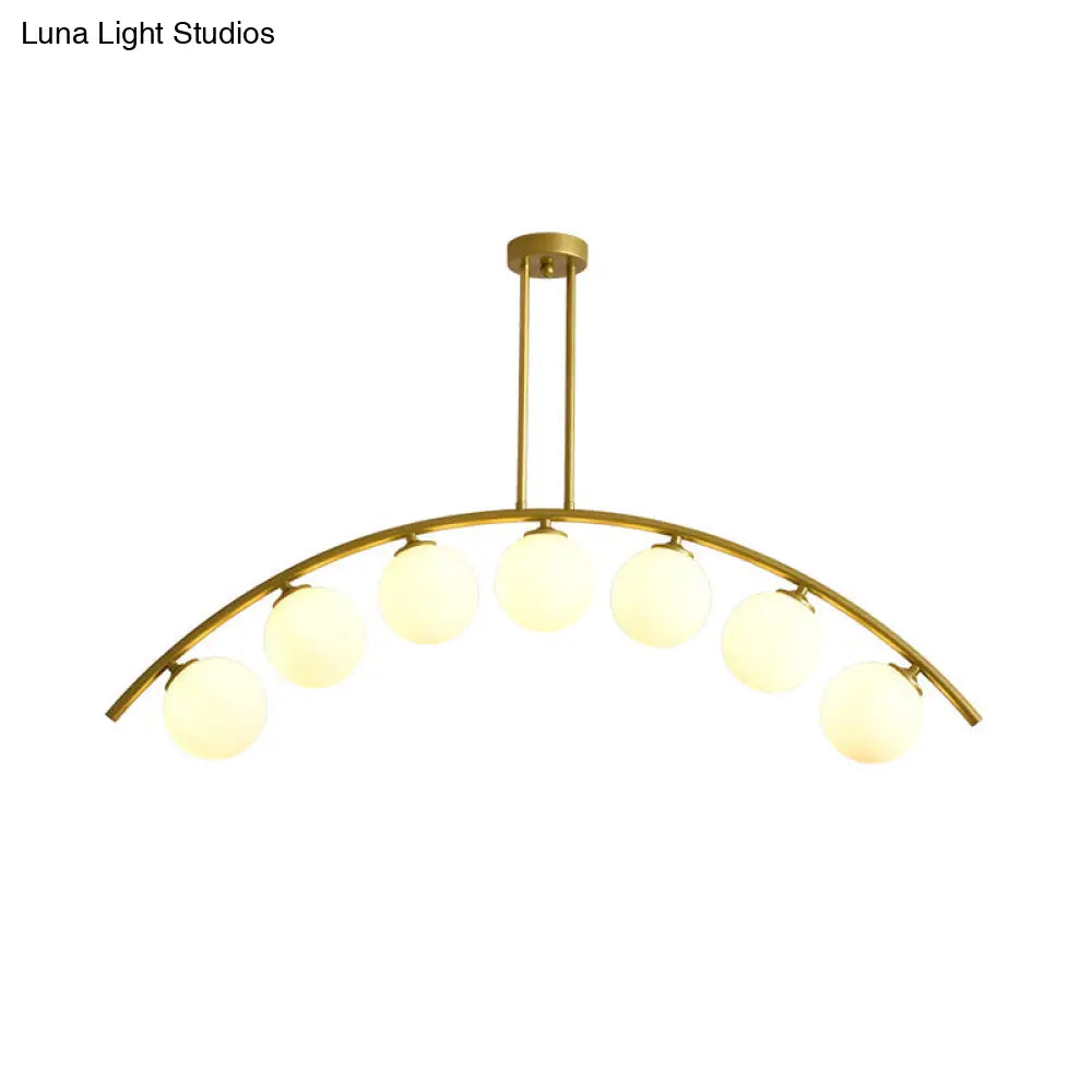 Lámpara de techo colgante moderna de arco metálico con pantallas de bolas de cristal - 5/7/9 luces