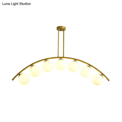 Lámpara de techo colgante moderna de arco metálico con pantallas de bolas de cristal - 5/7/9 luces