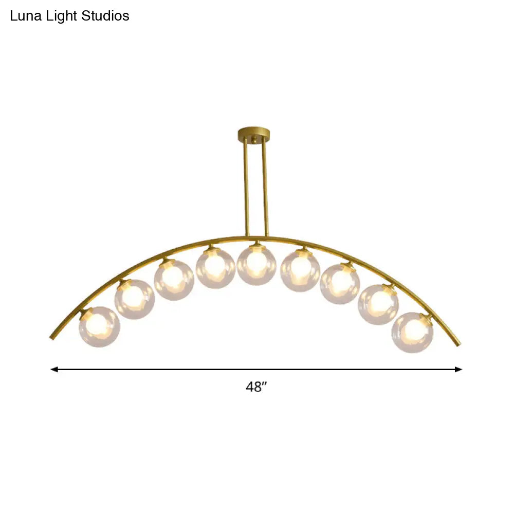 Lámpara de techo colgante moderna de arco metálico con pantallas de bolas de cristal - 5/7/9 luces