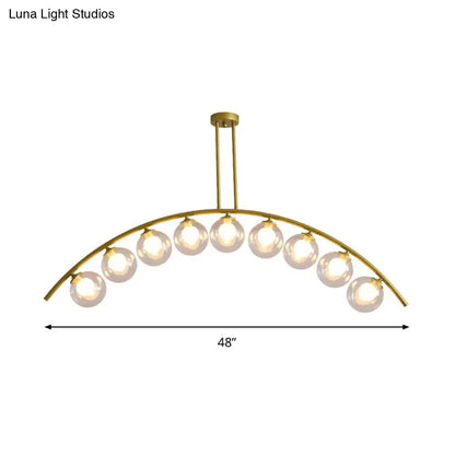 Lámpara de techo colgante moderna de arco metálico con pantallas de bolas de cristal - 5/7/9 luces