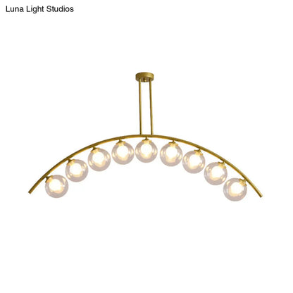 Lámpara de techo colgante moderna de arco metálico con pantallas de bolas de cristal - 5/7/9 luces